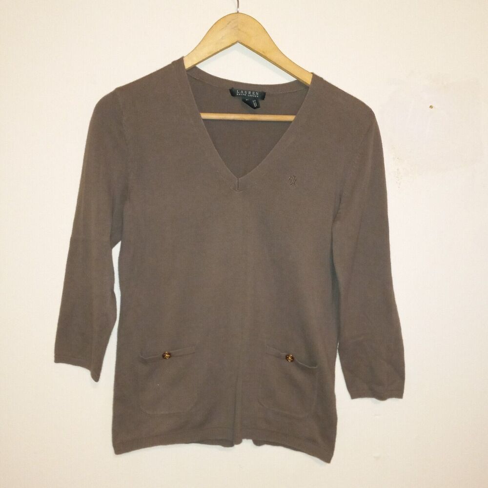 Lauren Ralph Lauren Lightweight Knit Top-Medium-V Neck-Pockets-Anchor Buttons